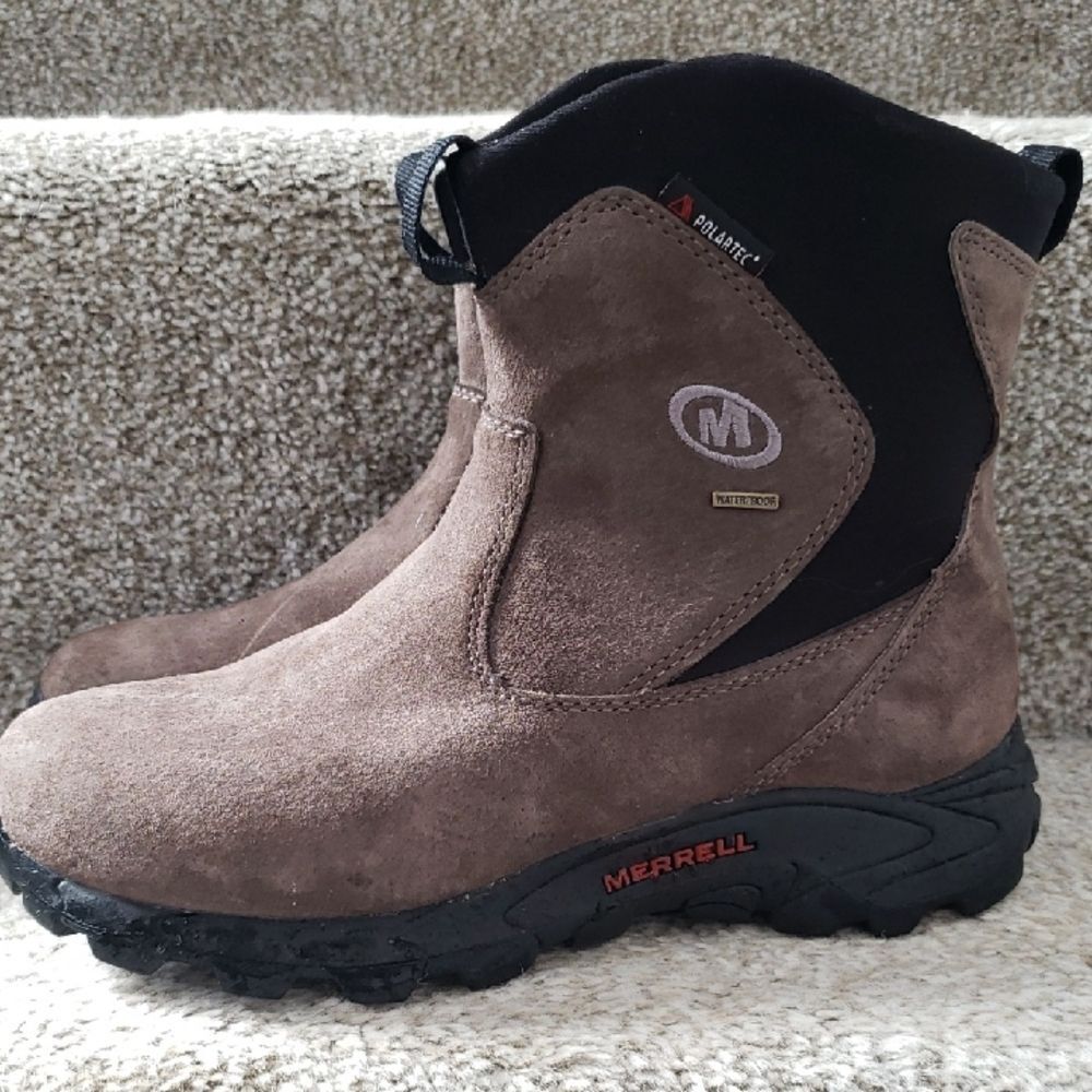 Merrell Boot Youth 6 Gunsmoke Waterproof Suede Pull On Performance Polartec